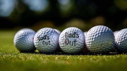 Golf Balls on Green Closeup of Branded Golf Equipment Father Day