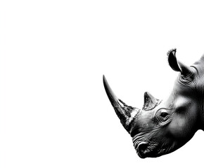 Naklejka premium Isolated portrait of a majestic wild rhinoceros with its prominent horn, a large endangered grey mammal