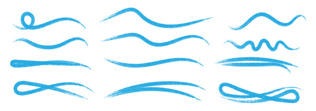 Line brush marker scribble sketch underline. Blue pencil strokes isolated. Crayon or marker scribbles. Brush strokes lines collection. Vector illustrator