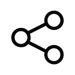 A clean, minimalist black share icon consisting of three interconnected circles on a pure white background.