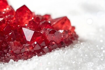 Pile of red crystals on a white surface