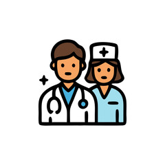 Two medical professionals, a doctor with a stethoscope and a nurse with a cap, representing a healthcare team. Healthcare team concept