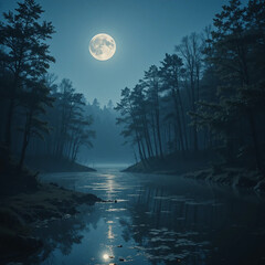 Naklejka premium moon over the lake