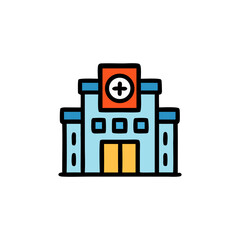Hospital building with a medical cross on top, representing healthcare facilities and medical services. Healthcare building concept