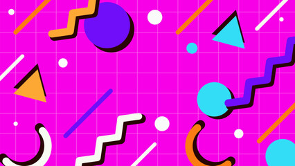 Colorful Abstract Memphis Geometric Shapes on Background