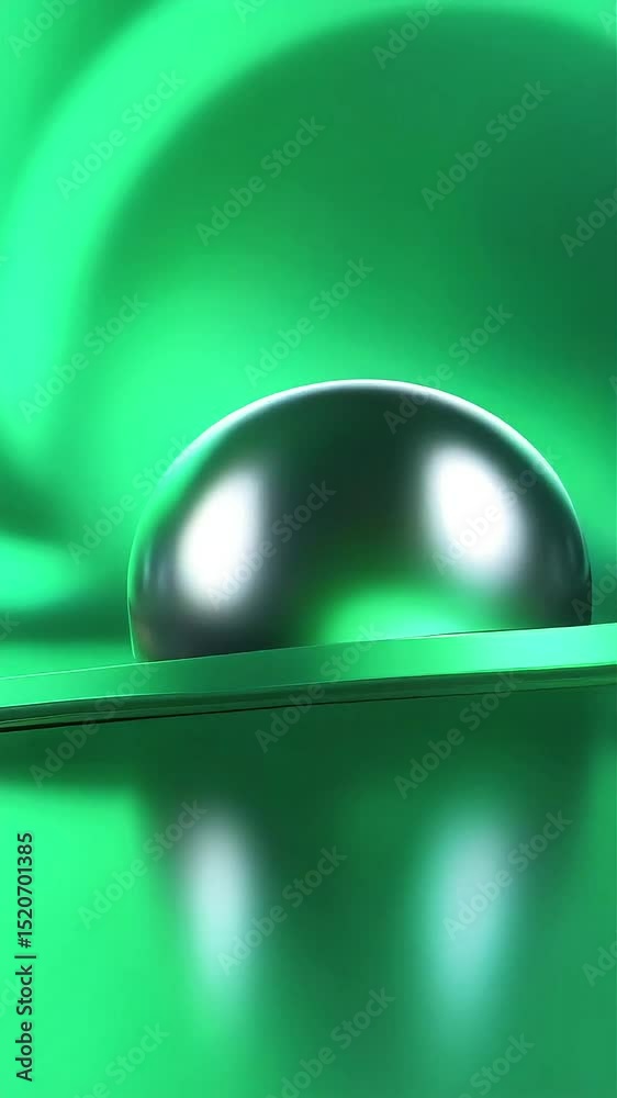 Poster abstract green sphere rolling on a curved path