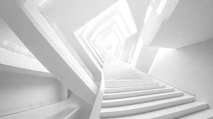 Fototapeta premium Modern white staircase design in a minimalist building.