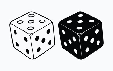 Minimalist black and white dice illustration