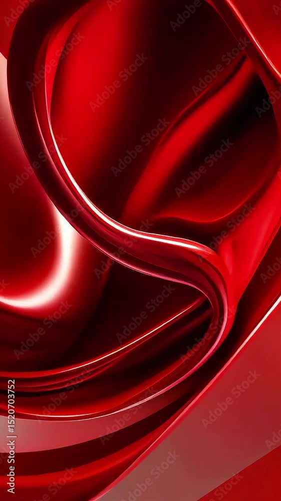Poster abstract red fluid motion: dynamic waves of glossy liquid