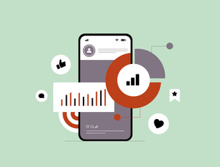 Social media insights drive audience engagement through SMM analytics, utilizing data visualization to measure performance and analyze content trends. Social media insights vector illustration