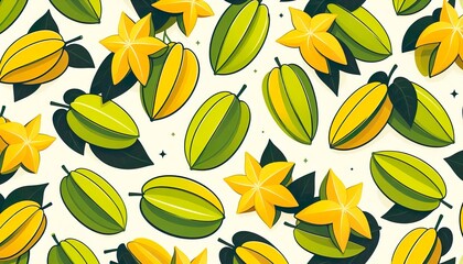 Carambola Fruit Pattern &ndash; Cute Hand-Drawn Starfruit Vector