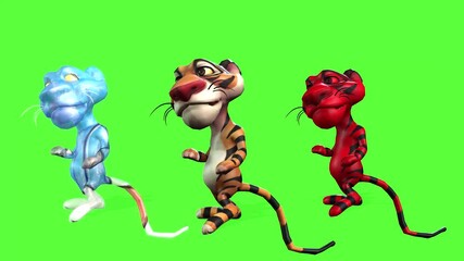 A quirky and fun 3D animated video featuring a dancing duo of a tiger and a blue creature.