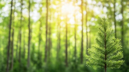 Obraz premium nature conservation concept Lush green forest with a detailed tree illustration in the foreground.