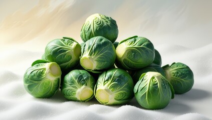 Naklejka premium Elegant pile of fresh green brussels sprouts ready for gourmet culinary use