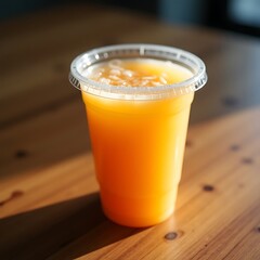 Drinking Orange Juice in Clear Cup on Table