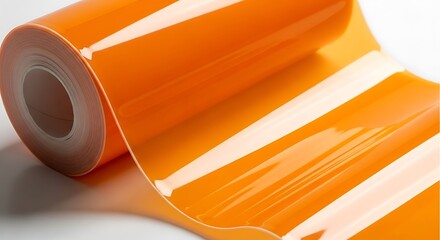 Roll of Shiny Orange Plastic Sheet Material for Industrial Use
