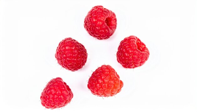 Raspberries on Isolated White Background &ndash; Delicate Aggregate Fruit with Soft Texture and Natural Light