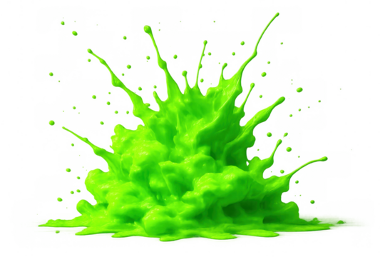 Green paint vibrantly splashing, spreading dynamic color across transparent surface with energetic liquid movement