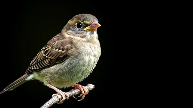 birds perched on branches with black background footage