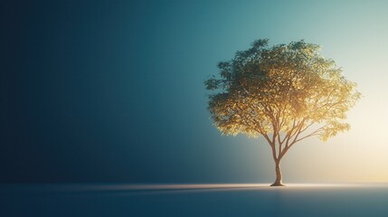 nature conservation concept Lone tree illuminated against a gradient background.