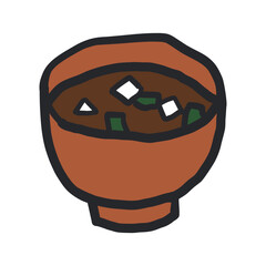 味噌汁の線あり手描きイラスト。和食や食事のコンセプト