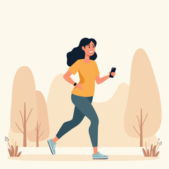 A female is doing work out with use smartphone and smartwatch at city park space