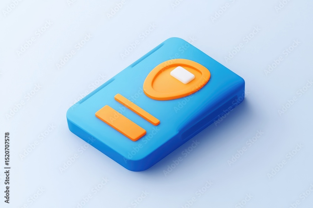 Fototapete isometric 3d rendering of a light blue rectangular device with orange accents and a white square ico