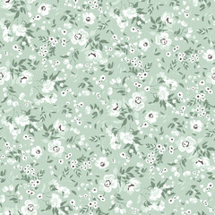 small Seamless Flower Pattern on Green  background 