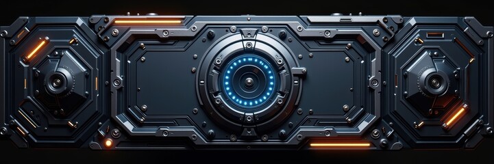 Futuristic looking object with a blue light in the center