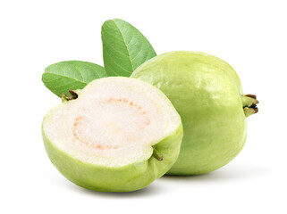 Fresh Guava fruit with cut in half isolated on white. 