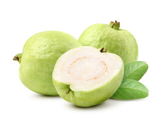 Fresh Guava fruit with cut in half isolated on white. 