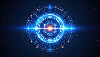 sci fi energy effect. Abstract digital design with circular patterns and blue light effects on a dark background.