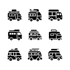 Camping Van Silhouettes – Vector Icon Set for Travel & Adventure Themes