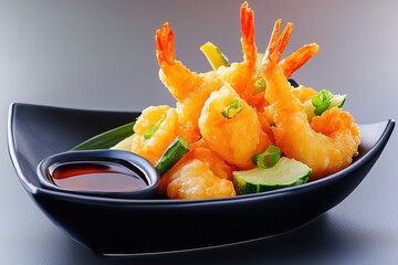 Delicious shrimp tempura dish japanese cuisine food photography elegant setting close-up view culinary art