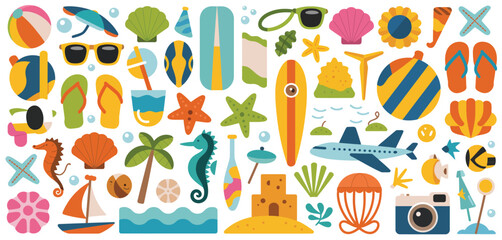 Summer Vacation Icons Collection Beach Fun Elements
