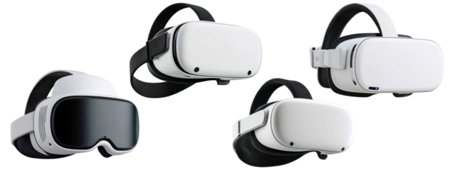Virtual reality headset collection set, isolated on transparent background

