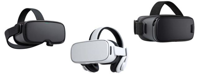 Virtual reality headset collection set, isolated on transparent background

