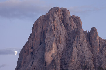 The northern side of Sasso Lungo at sunset from the Val Gardena area