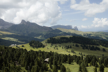 The wide meadows on the northern side of Sciliar mount in the Dolomites