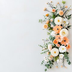 Elegant floral arrangement featuring soft peach and white flowers on a clean background, perfect for decorative purposes.