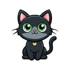 A cute, funny, black cartoon cat illustration with big eyes and a playful tail, perfect for pet or Halloween designs