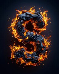 An artistic representation of the number five, intricately designed with vibrant fire and fluid textures, creating a striking visual.