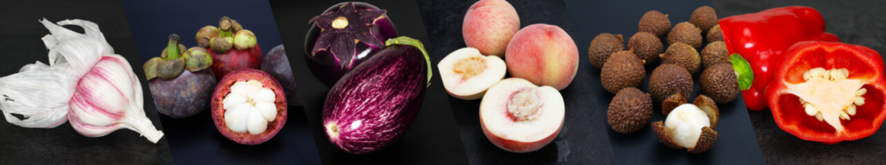 野菜と果物（黒背景）