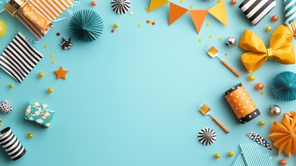 Colorful party decorations arranged on a bright surface, perfect for celebrations and festive occasions.