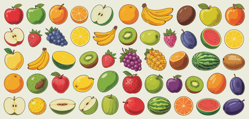 Assorted Fresh Fruits Collection Colorful Illustration