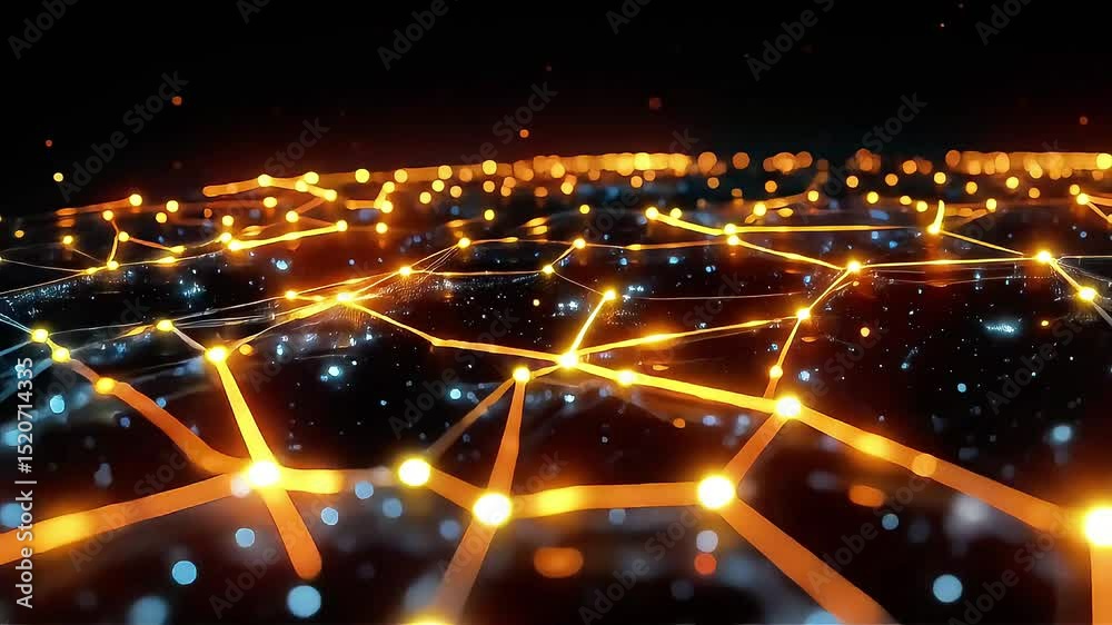 Poster Glowing Network: Abstract Animated Nodes and Connections
