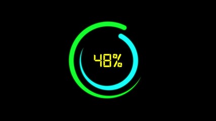 Animated digital loading circle progress bar displaying 29 percent against black background suitable for technology digital projects