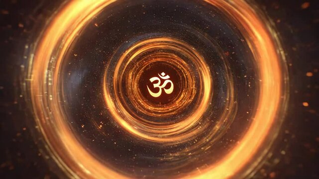Om Symbol Spiritual Vortex With Fire Ring Animation Loop