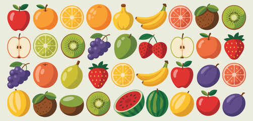 Assorted Fresh Fruits Collection Flat Lay Design