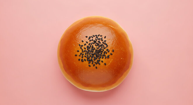 Anpan A glazed Japanese sweet roll filled with red bean paste and sesame seeds